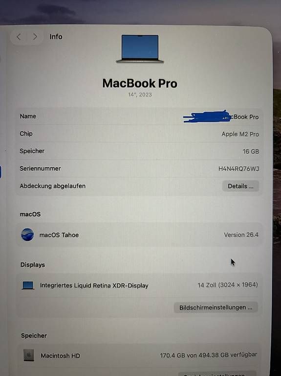 Apple Notebook: MacBook Pro 14  Apple M2 Pro, 16 GB RAM, 512 GB SSD – Usato da Bettwiesen venduto da enr_85wh 1