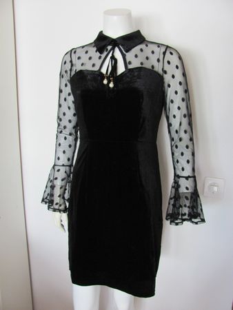 Damen Kleid Samt mit Tüllschicht schwarz Little Moon Gr. L