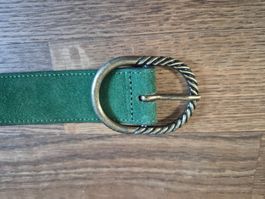 Pieces green leather belt 80cm
