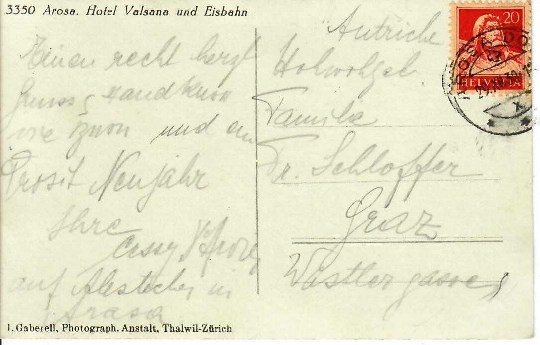 Cartoline postali: Arosa Hotel Valsana und Eisbahn – Usato da Hochdorf venduto da Ziegel-16 1