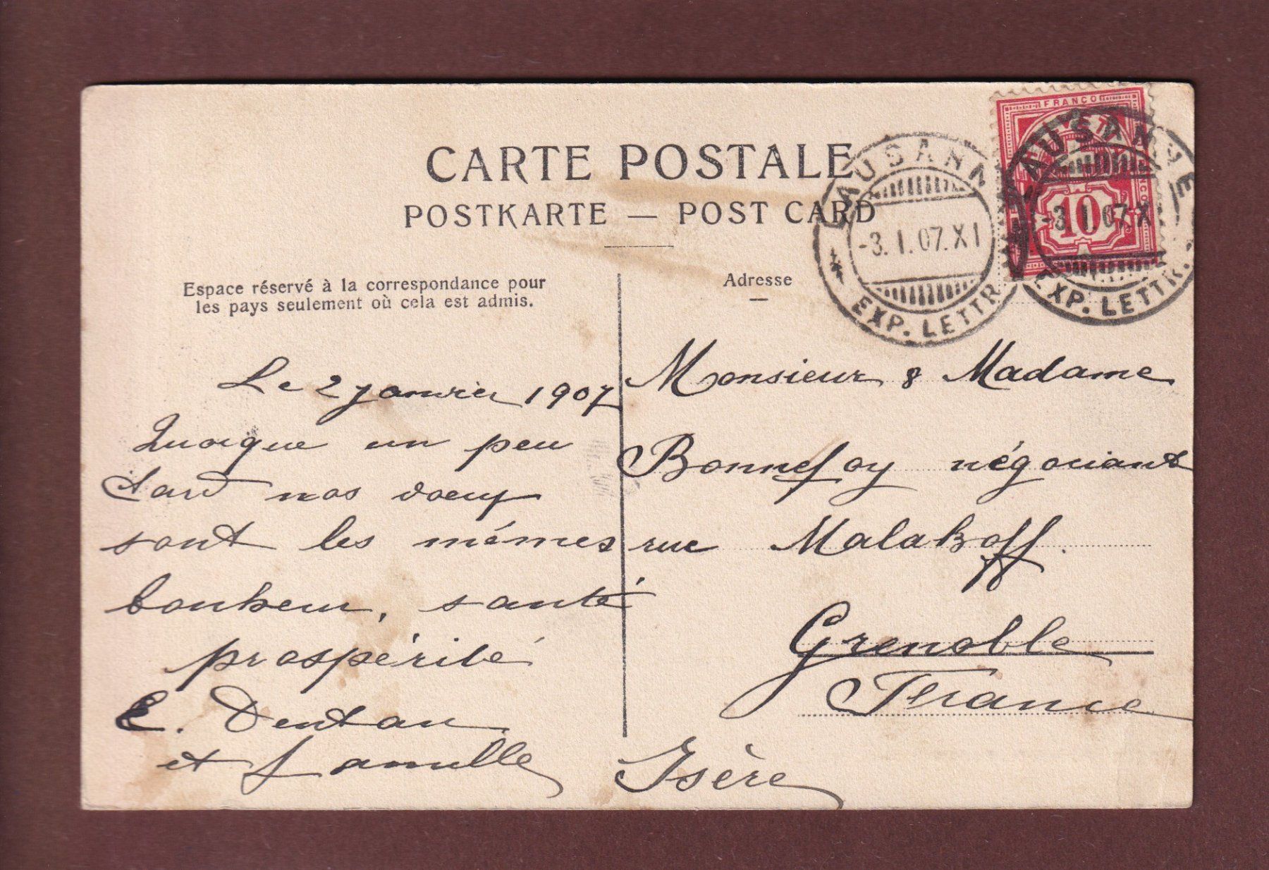 Cartoline postali: BARQUE DU LEMAN - Bonne Année - 1907 – Usato da Pully venduto da nicecards 1