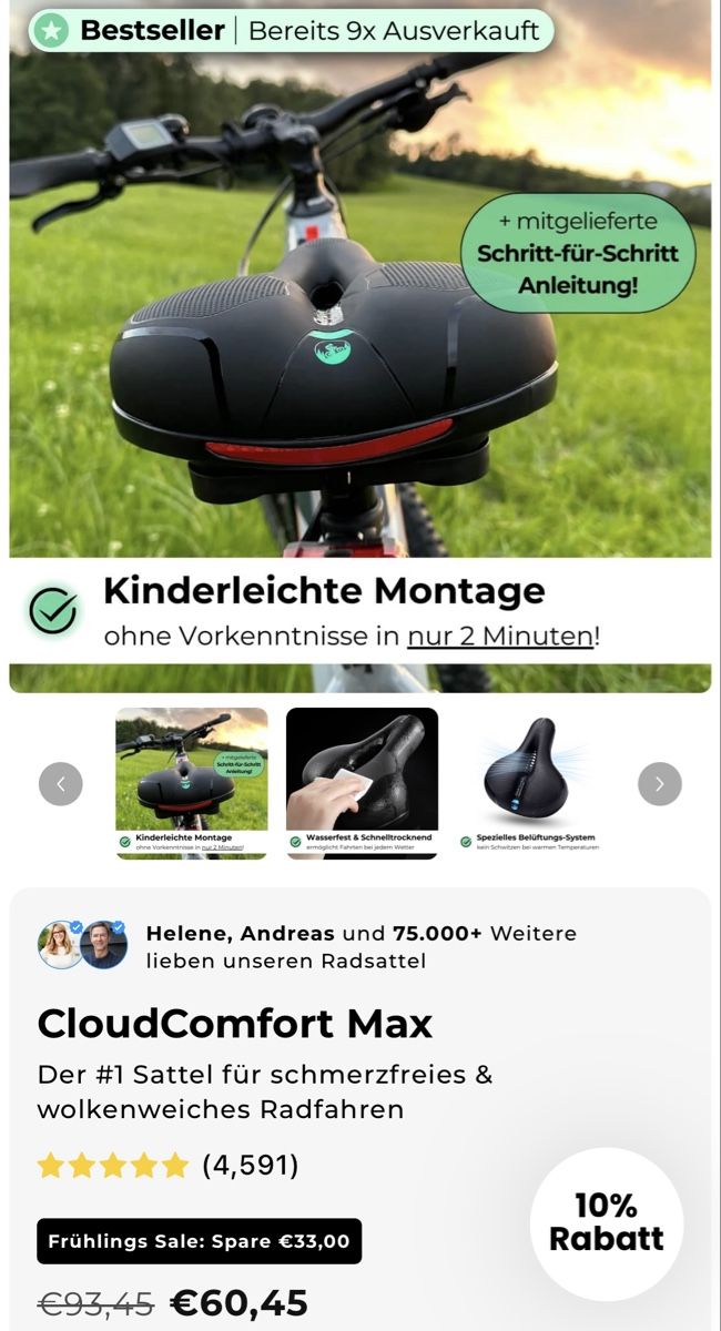 CloudComfort Max Sattel + Zubehr Schmerzfrei Radfahren! NEU (Neu und  originalverpackt) in Mnchwilen TG fr CHF 29  mit Lieferung auf Ricardo  kaufen