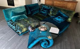3x Bretz Napali Design Sessel Modul Petrol Blau Samt Luxus