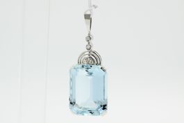 Vintage Aquamarin Diamant Anhänger 18K Weissgold *S4100