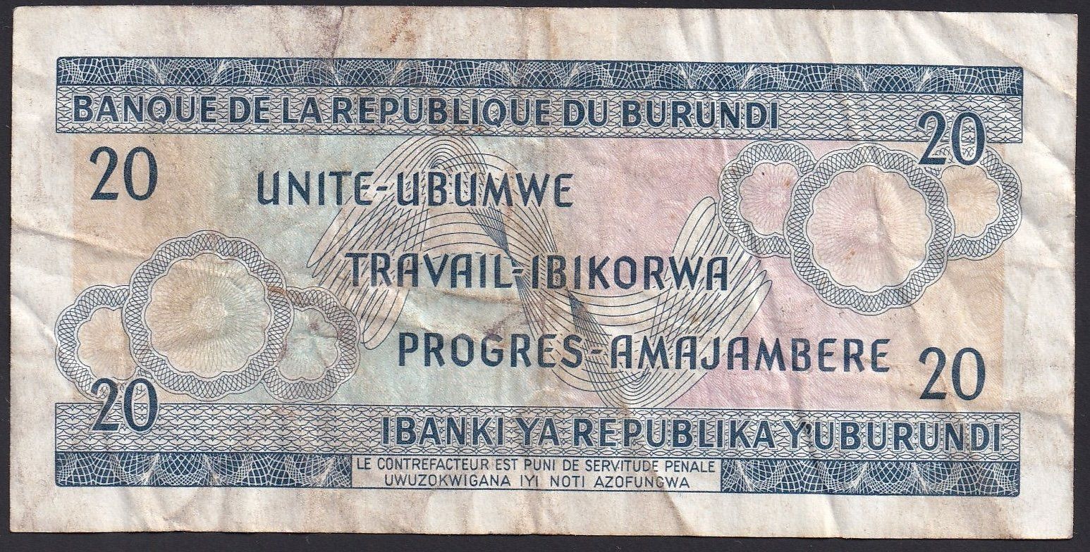 Banconote: Burundi 20 Francs 1973 – Usato da Brugg AG venduto da banknoten_muesli 1