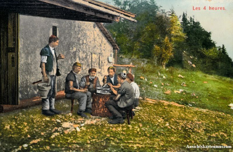 Cartoline postali: Les 4 heures -z`Vieri Litho belebt c1910 – Usato da Emmenbrücke venduto da teestube