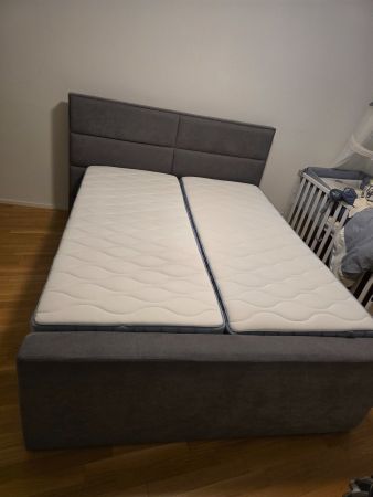 Boxspringbett mit Bettkasten, Grau, 160x200cm, Top Zustand