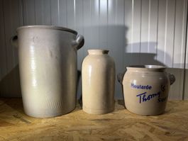 Lot de 3 pots anciens en grès, idéal pour votre cuisine!