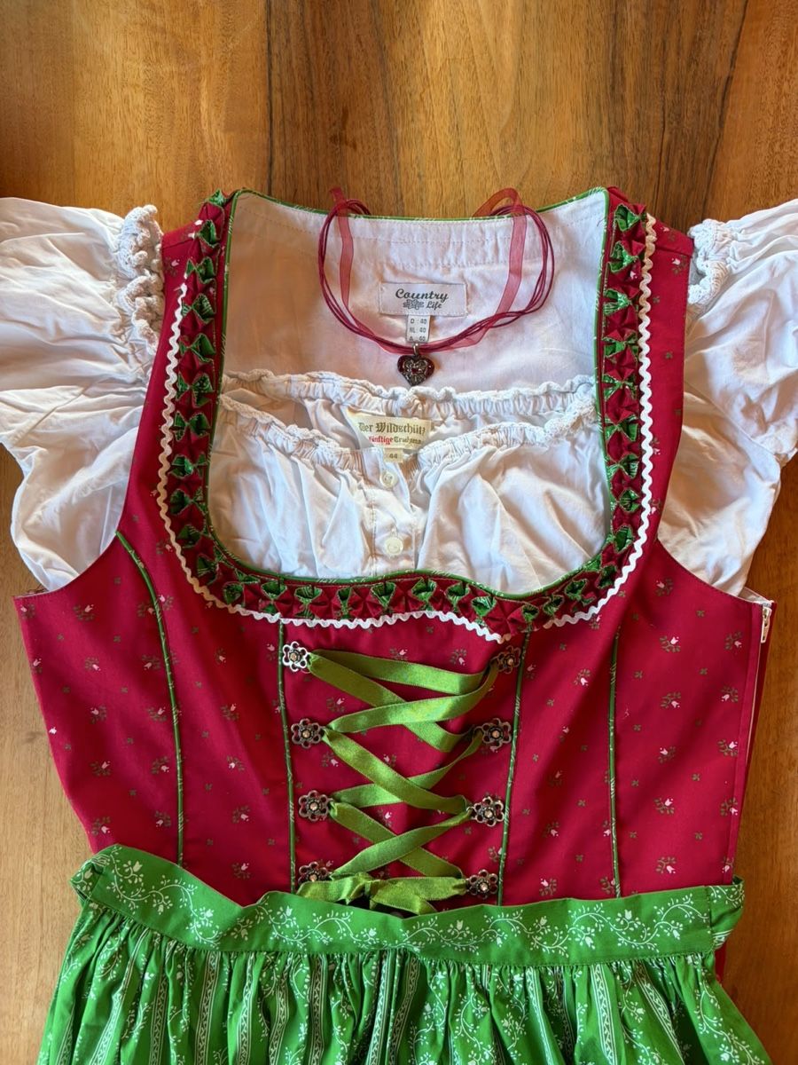 Vestiti: Dirndl rot/grün mit Bluse und Schmuck – Usato da Berg TG venduto da Travis_ 1