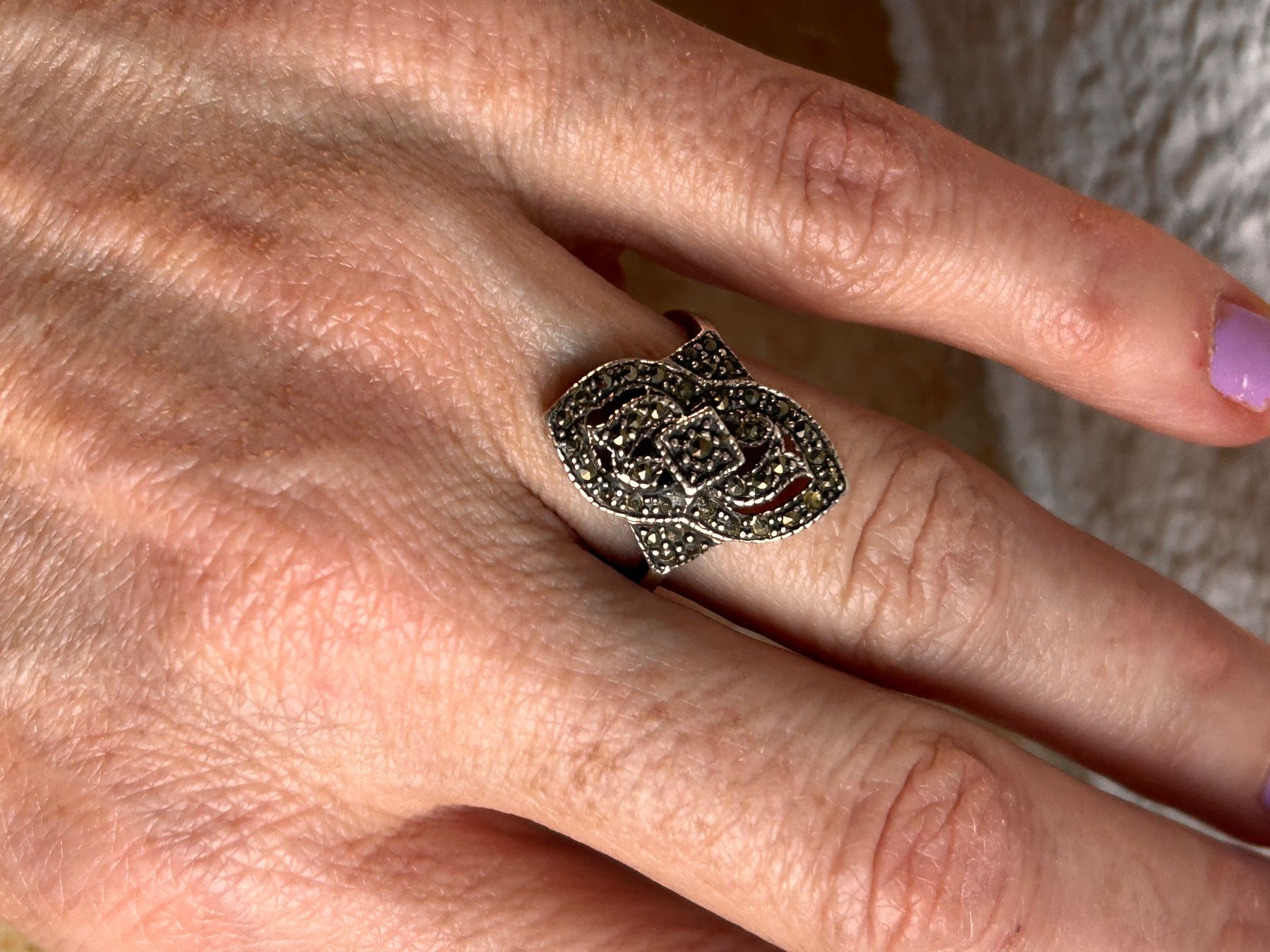Anelli: Vintage Silberschmuck: Markasit Ring (Grösse 54.5) – Usato da Dittingen venduto da Bellevista 1