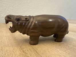 Holz Nilpferd Flusspferd Handgeschnitzt, aus den 50-er Jahre