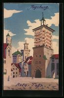 Handgemalt: Augsburg, Partie am Rothe-To