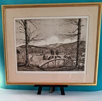 Hans Zollinger Orig. Radierung 13/50 Zürichsee vergoldet