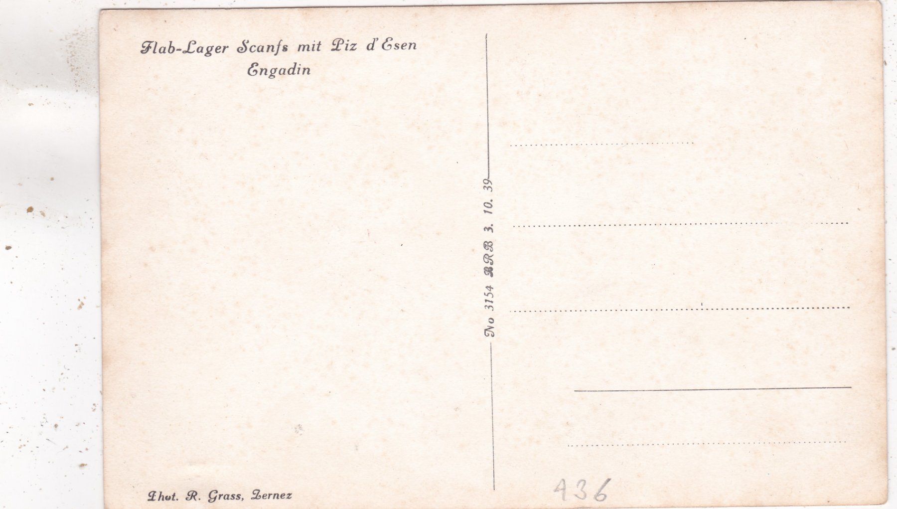 Cartoline postali: Flab Lager Scanfs mit Piz d' Esen Engadin – Usato da Herisau venduto da Lisegrat2008 1