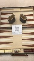 Backgammon Spiel mit Zubehör dunkelgrau lederbraun neu