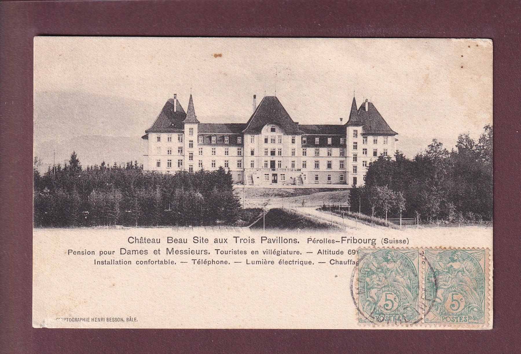 Cartoline postali: PEROLLES - Château Beau-Site - 1906 – Usato da Pully venduto da nicecards