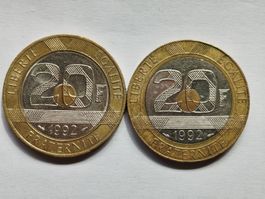 2 x 20 FRANCS MONT SAINT MICHEL 1992, 2 VARIANTES