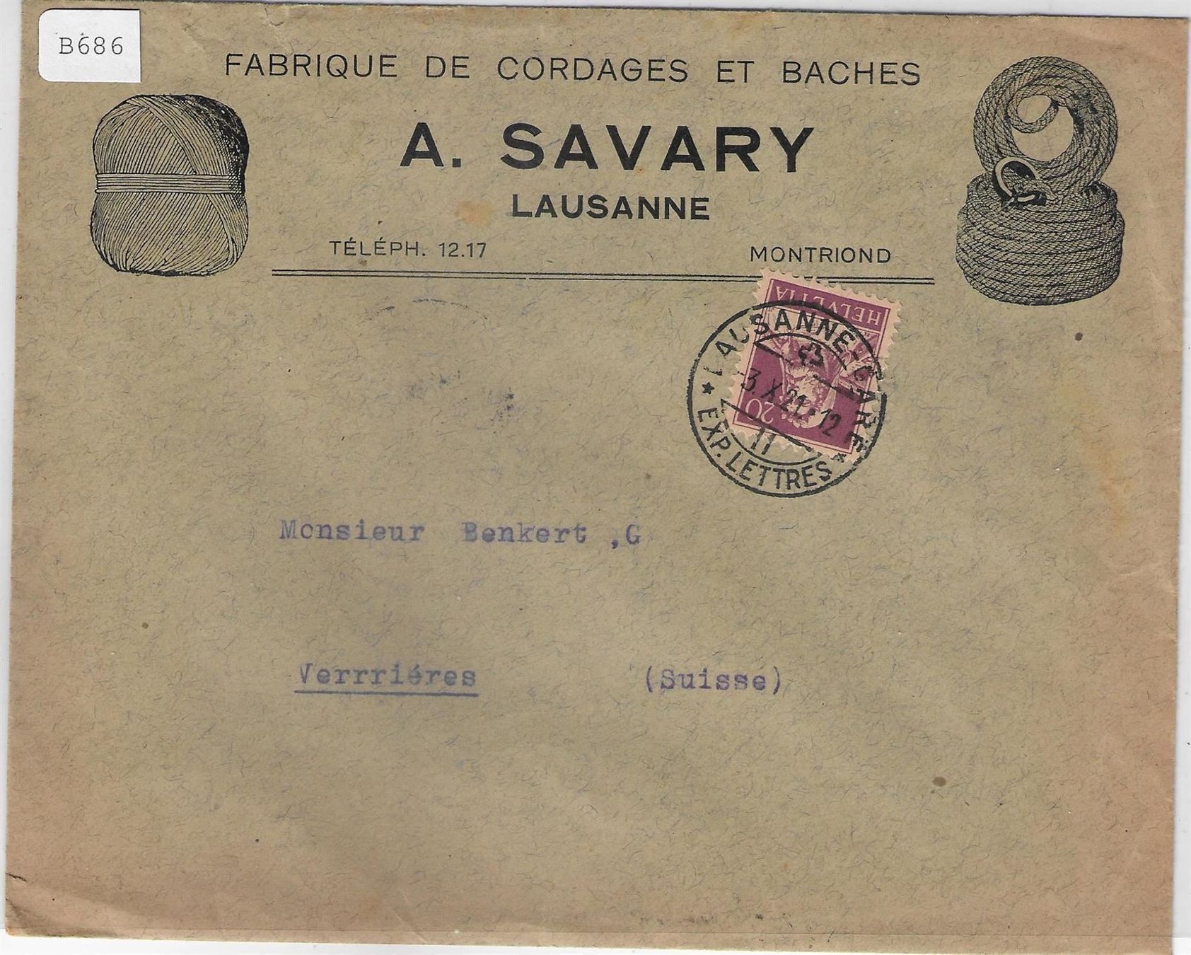 Tutti i francobolli: Fabrique de Cordages et Baches A. Savary – Usato da Ettingen venduto da Kartenplanet