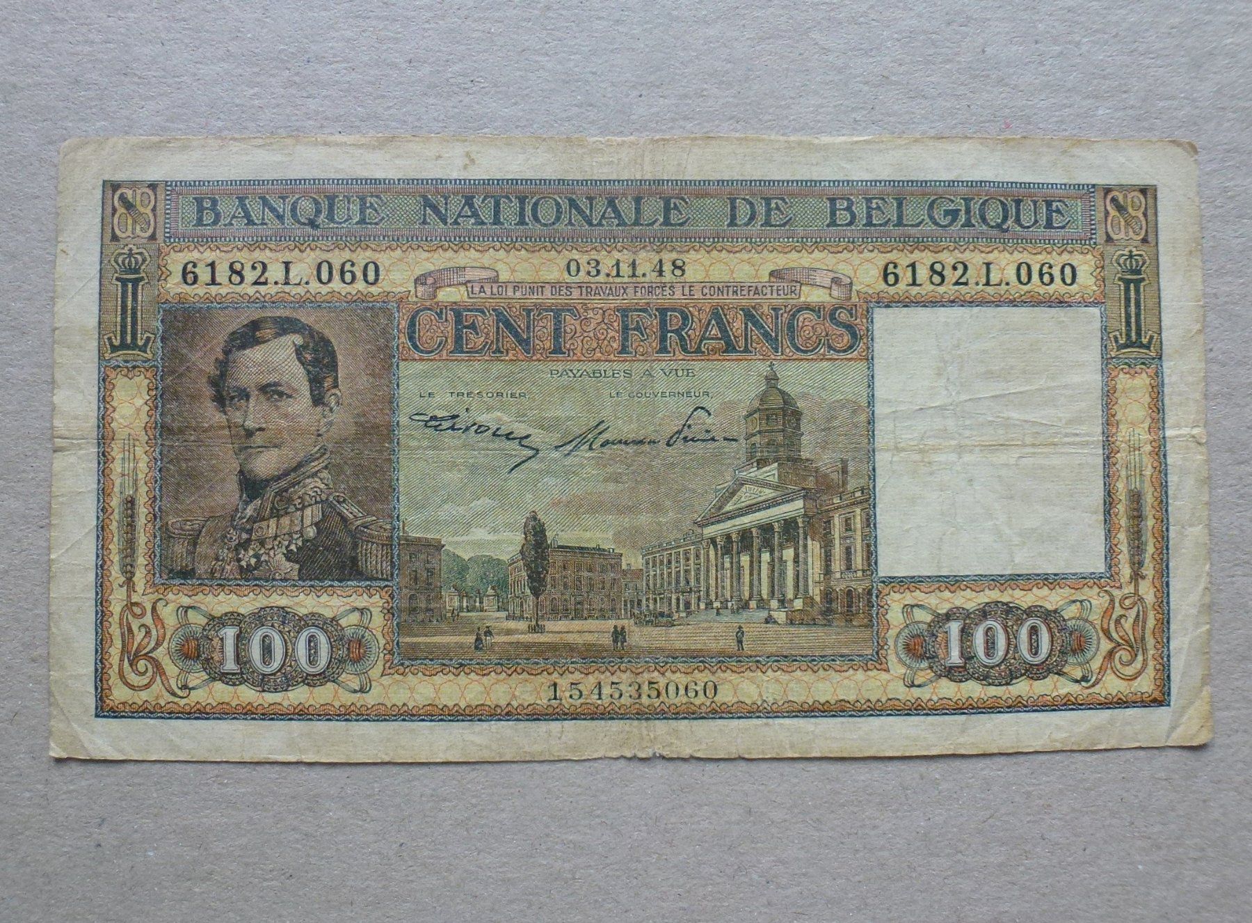 Banconote: Belgien ++ 100 Francs 03.11.48 – Usato da Walkringen venduto da Casablanca777