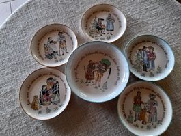 Vintage Zierteller-Set, Wandteller, Bauernmalerei, 6 Stk