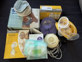 2 electric breast pumps, 1 manual + accessories