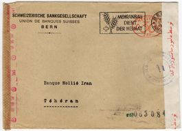 Firmen Freistempel Beleg von BERN nach TEHERAN mit Zensur