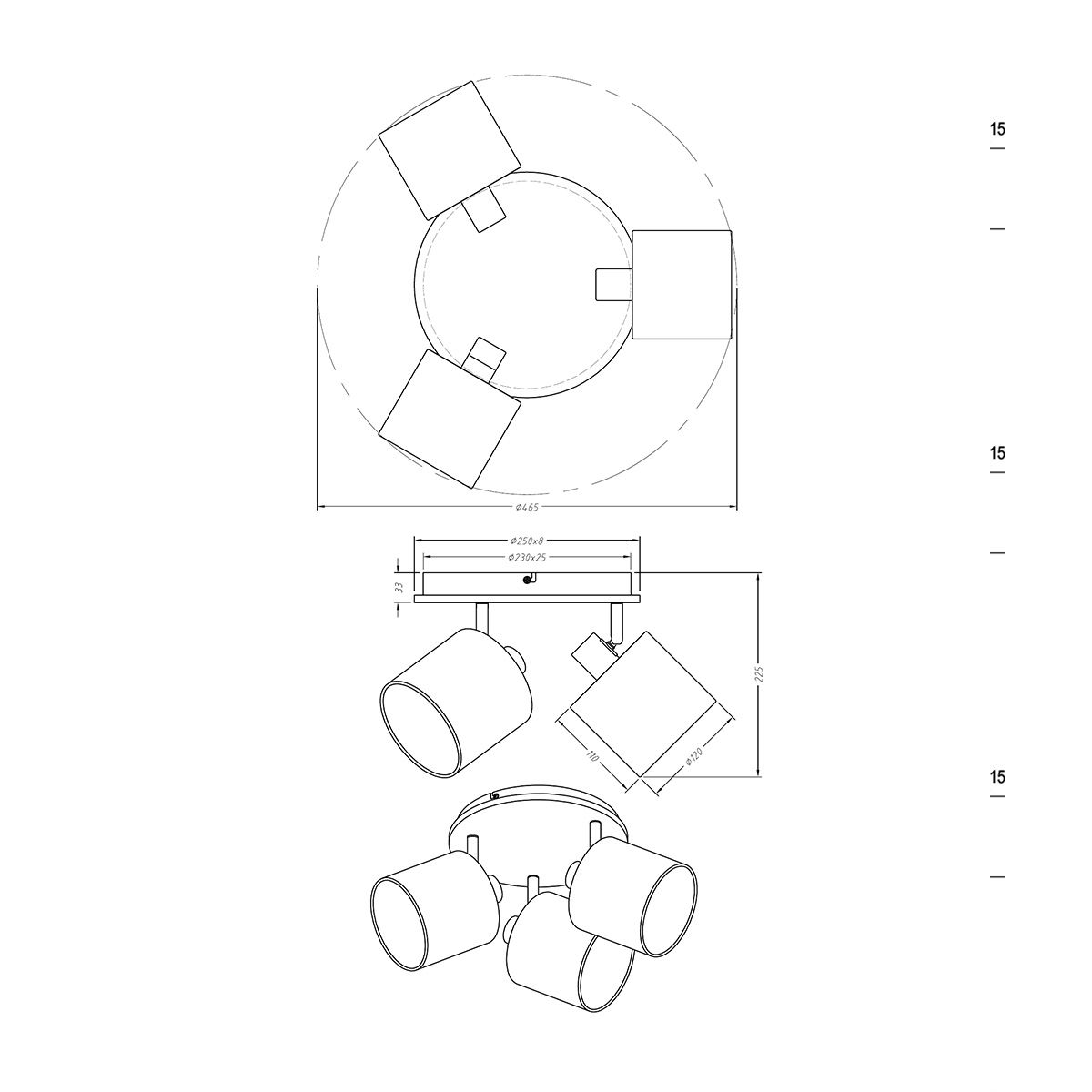 Lampadari & plafoniere: Deckenleuchte, 3 Strahler, Holz, 46 cm Ø – Nuovo (secondo la descrizione) da Kreuzlingen venduto da Smart-Light 6