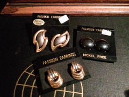 3 Paar Fashion Ohrclips Schwarz Vintage Modeschmuck