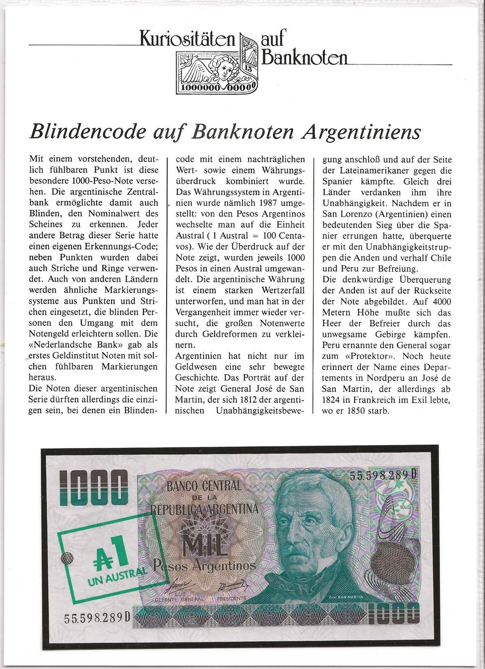 Banconote: Banknote Argentinien – Usato da Zürich venduto da Philacat11