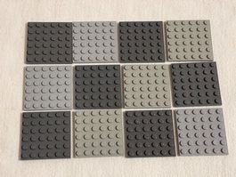 LEGO- 12 Graue Plätten 6 x 6 Noppen