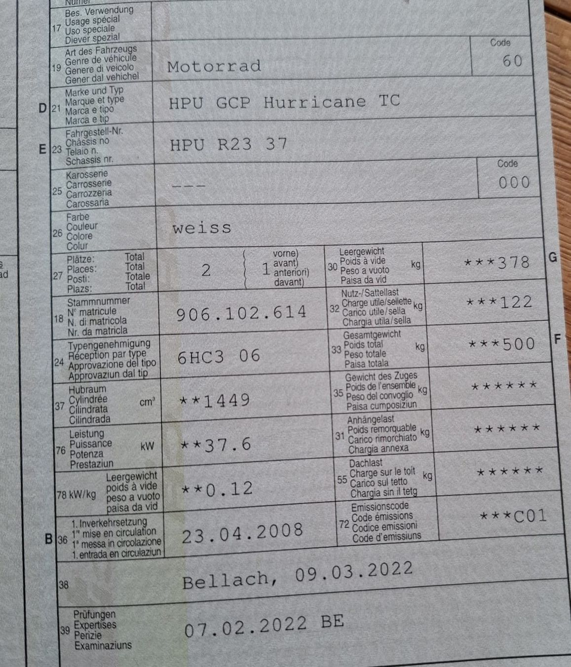 Chopper: Motorrad HPU GCP Hurricane TC – Usato da Welschenrohr venduto da Rosieres 7
