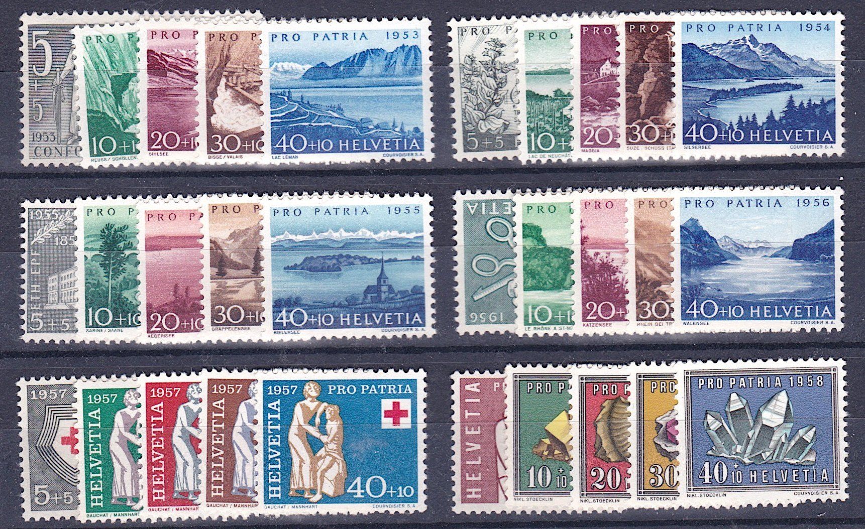 Tutti i francobolli: PP 1953-1958, postfrisch**. Kat. Fr. 95.-. – Nuovo (secondo la descrizione) da Richterswil venduto da Dyaris2025