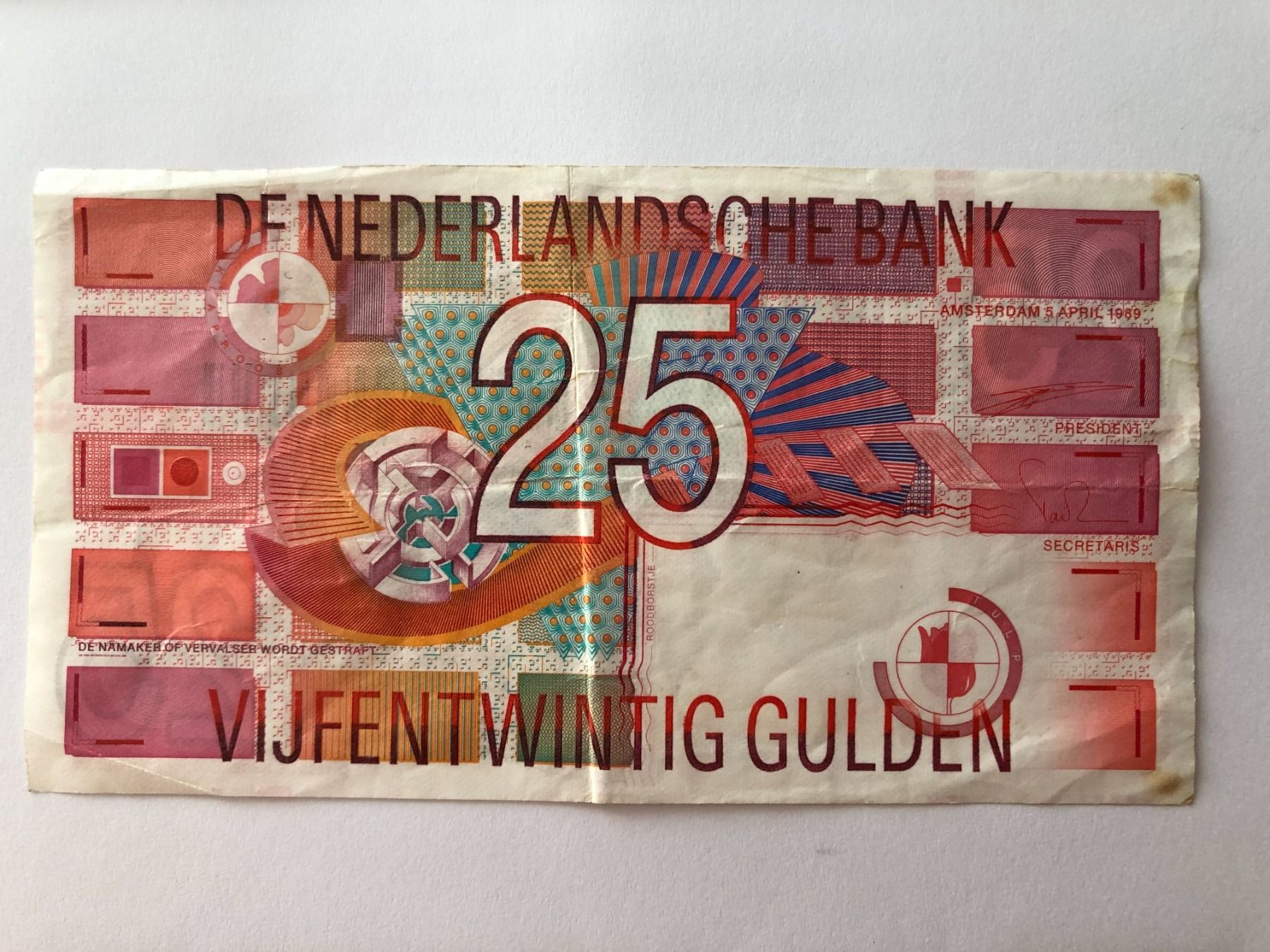 Banknoten: Niederlande 1989, 25 Gulden – Gebraucht aus Bettwiesen von mad_cl6y