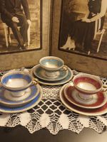 3 farbenfrohe Vintage Mokka-Sets VEB Ilmenau – 9-teilig