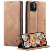 iphone 11 - Etui à rabat cuir Bleu avec pochettes brun