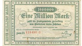 Heidelberg 1 Mil.Mark Serie B 08.08.1923 KN 6 St. SS+-SS++