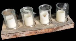 Rustikaler Windlicht Kerzenhalter aus Holz 4 Gläser