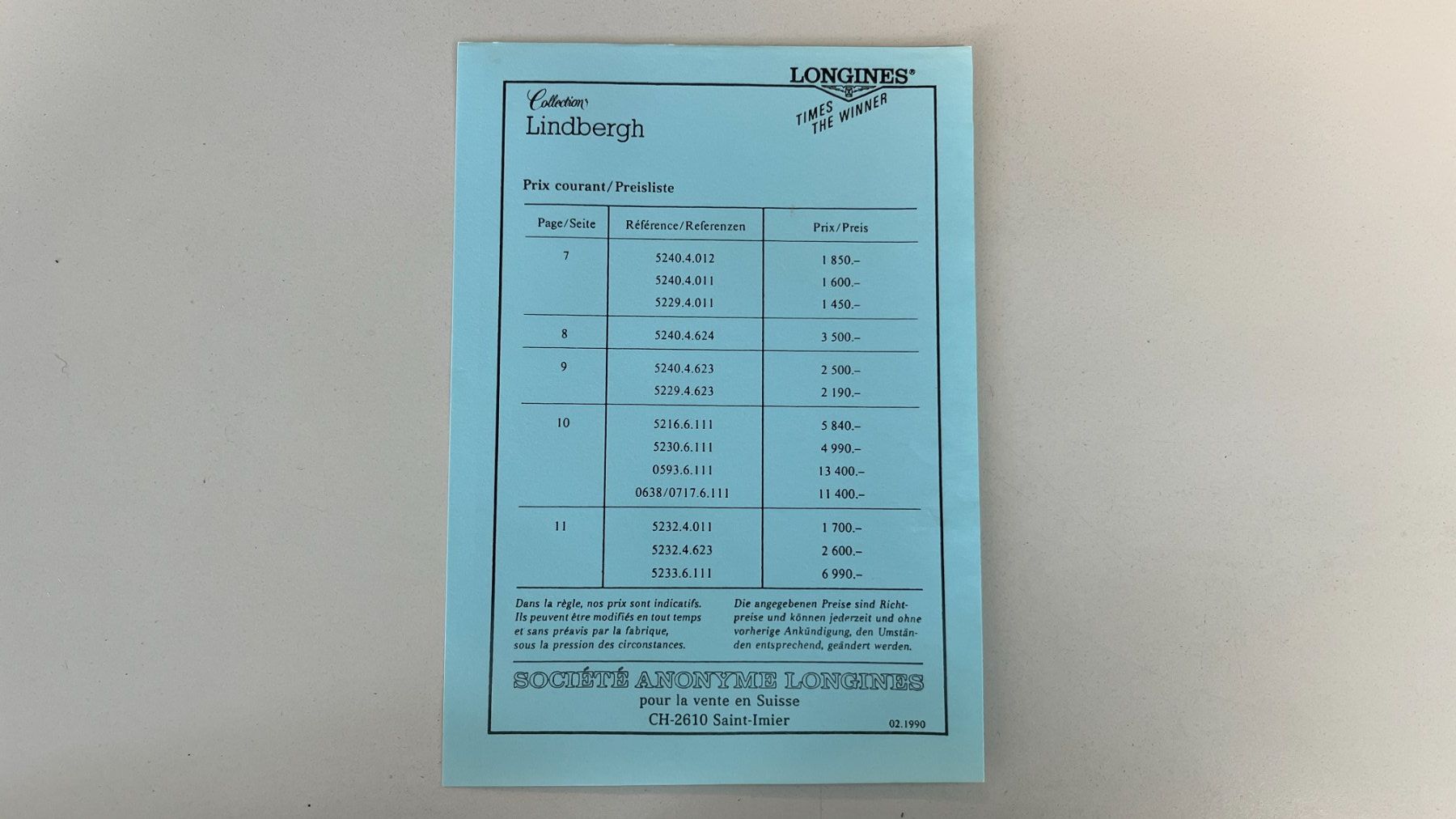 Longines Documenti: Prospekt & Preisliste 1990 Longines Lindbergh – Nuovo (secondo la descrizione) da Niederbipp venduto da Wcobra 3