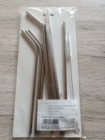 Set mit 8 Edelstahl-Trinkhalmen und 2 Reinigungsbürsten