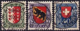 1921 Pro Juventute "Wappen" Nr. J18-20 Serie mit Vollstempel
