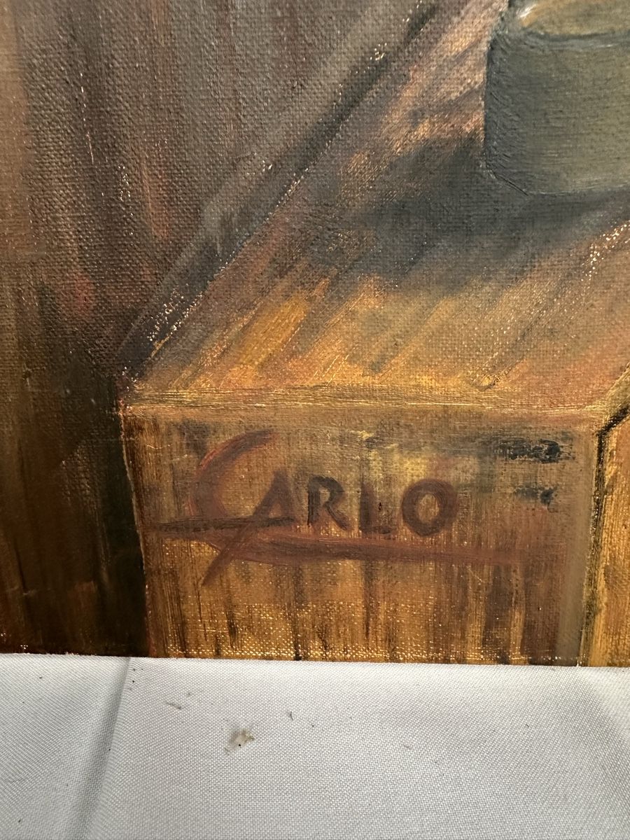 Dipinti: Tableau "Carlo" scène de vie, signé – Usato da Lausanne venduto da artnouveau04 4