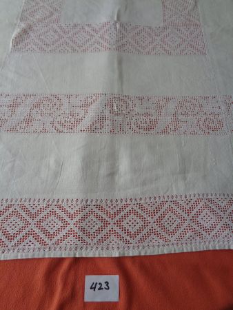 Tischdecke Halbleine Farbe weiss mit Einlagen - Vintage