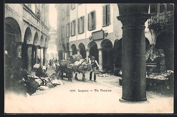Cartoline postali: Lugano, Via Pessina, Strassenansicht mit – Usato da Berlin venduto da bartko-reher
