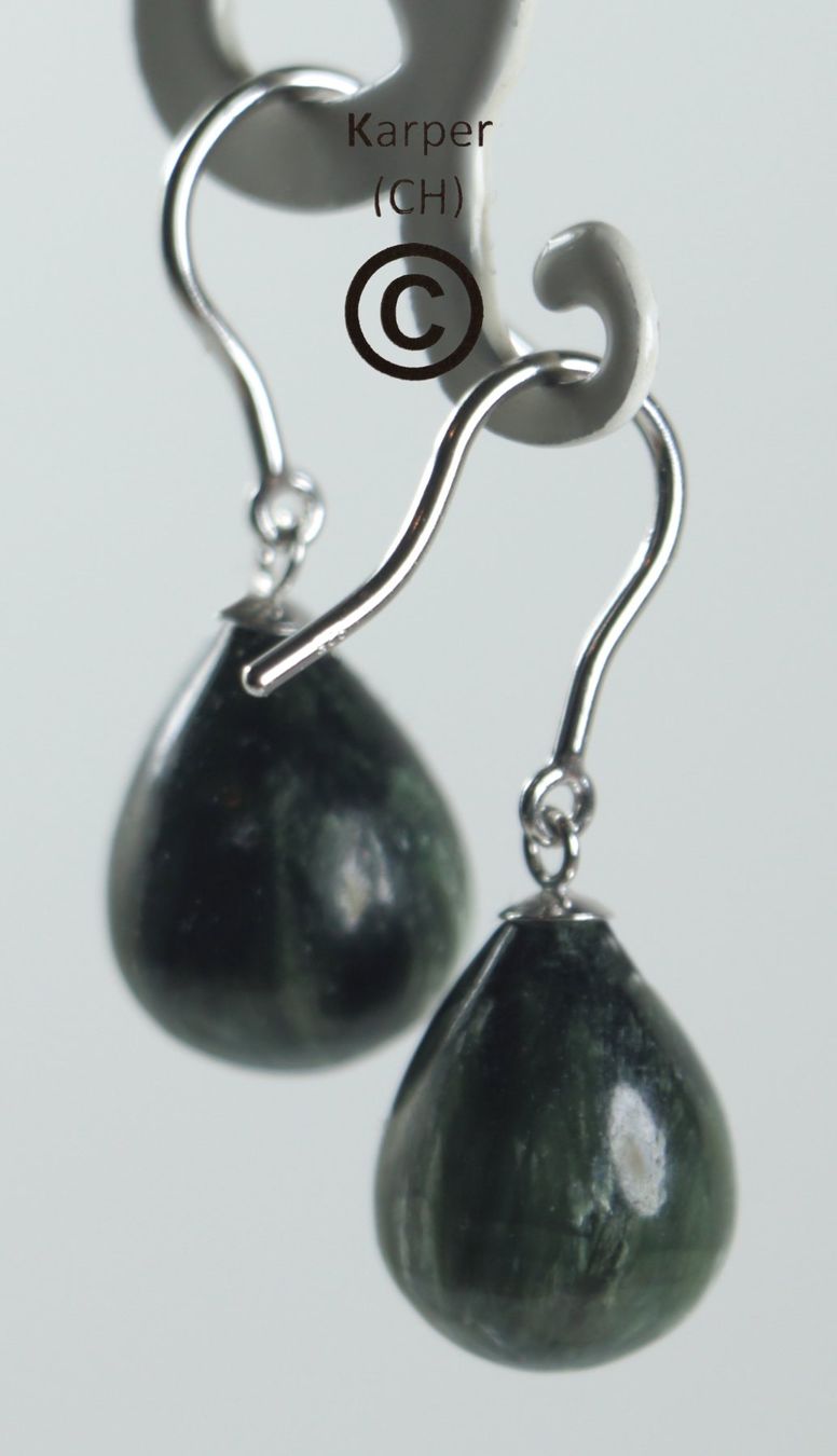 Parure Pendentif Et Boucles D'oreilles En Séraphinite Et Plaqué Argent - Vert, Cœur