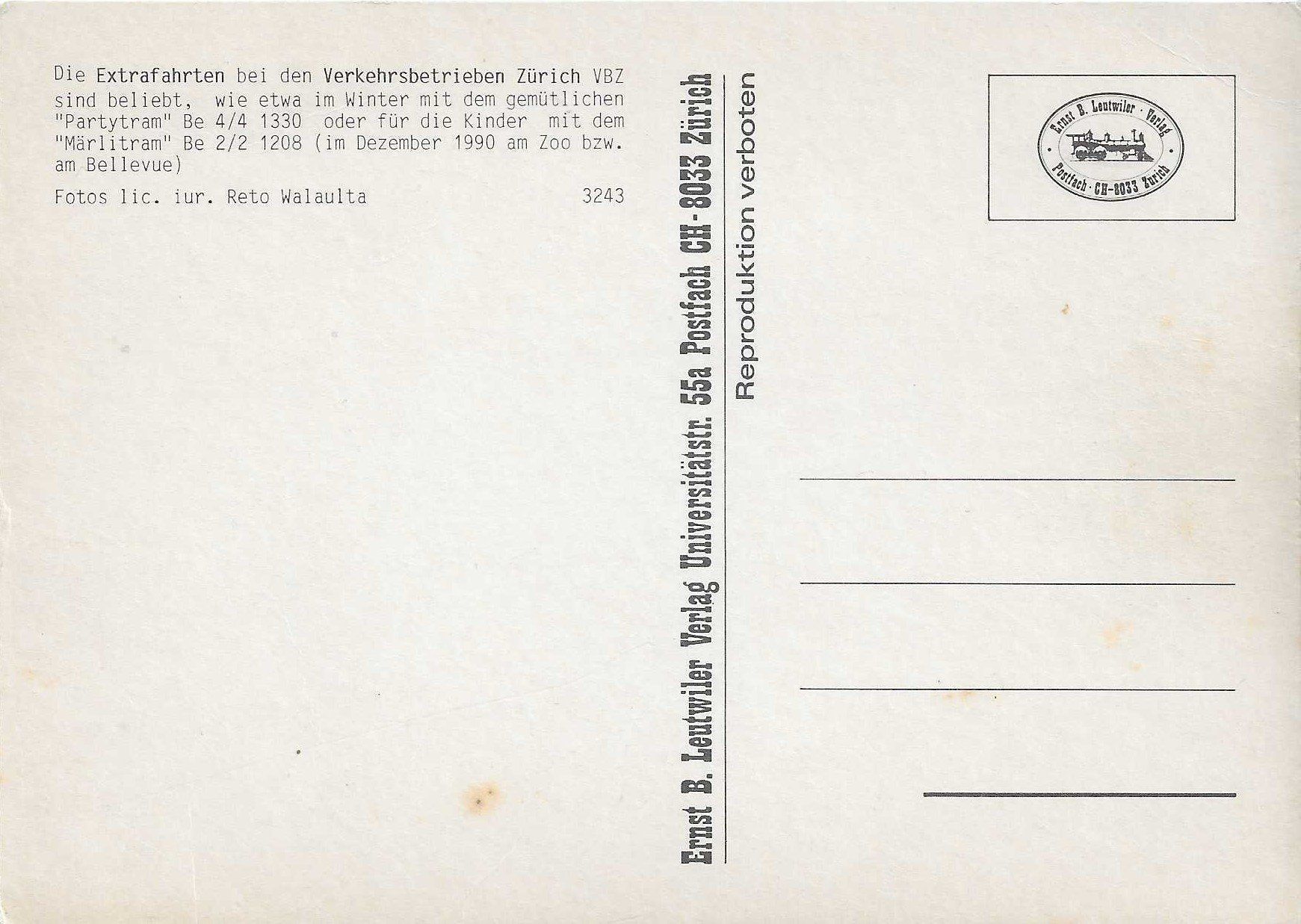 Cartoline postali: Die Extrafahrten bei der VBZ Be 4-4 Be 2-2 – Nuovo (secondo la descrizione) da Rothrist venduto da Stranglehold 1