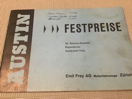 Austin Festpreise 1958 für Service Reparaturen Austausch