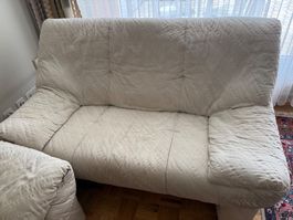 Zweisitzer Sofa, weisser Stoff