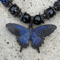 Blau Tigerauge Schmetterling Onyx Kette Collier Oeil Tigre