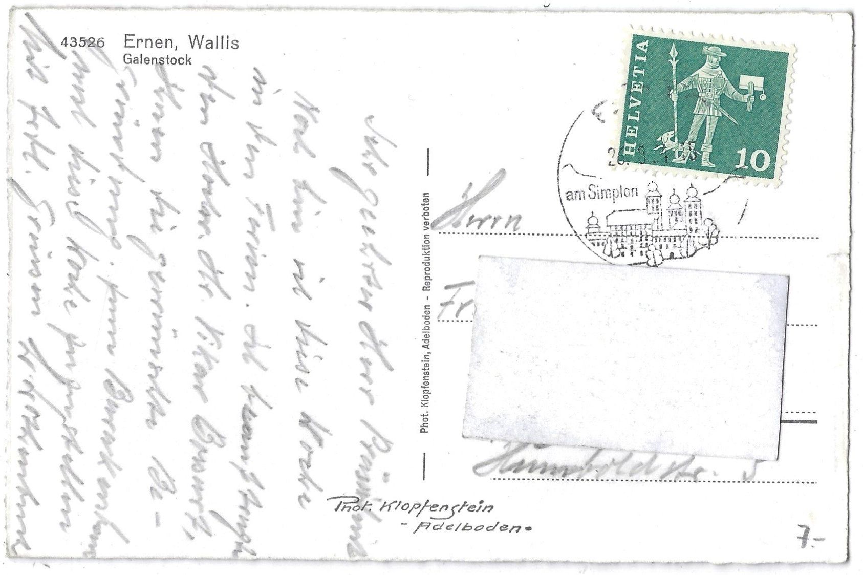 Cartoline postali: 43526    Ernen,  Wallis – Usato da Bütschwil venduto da Jackson1A 1