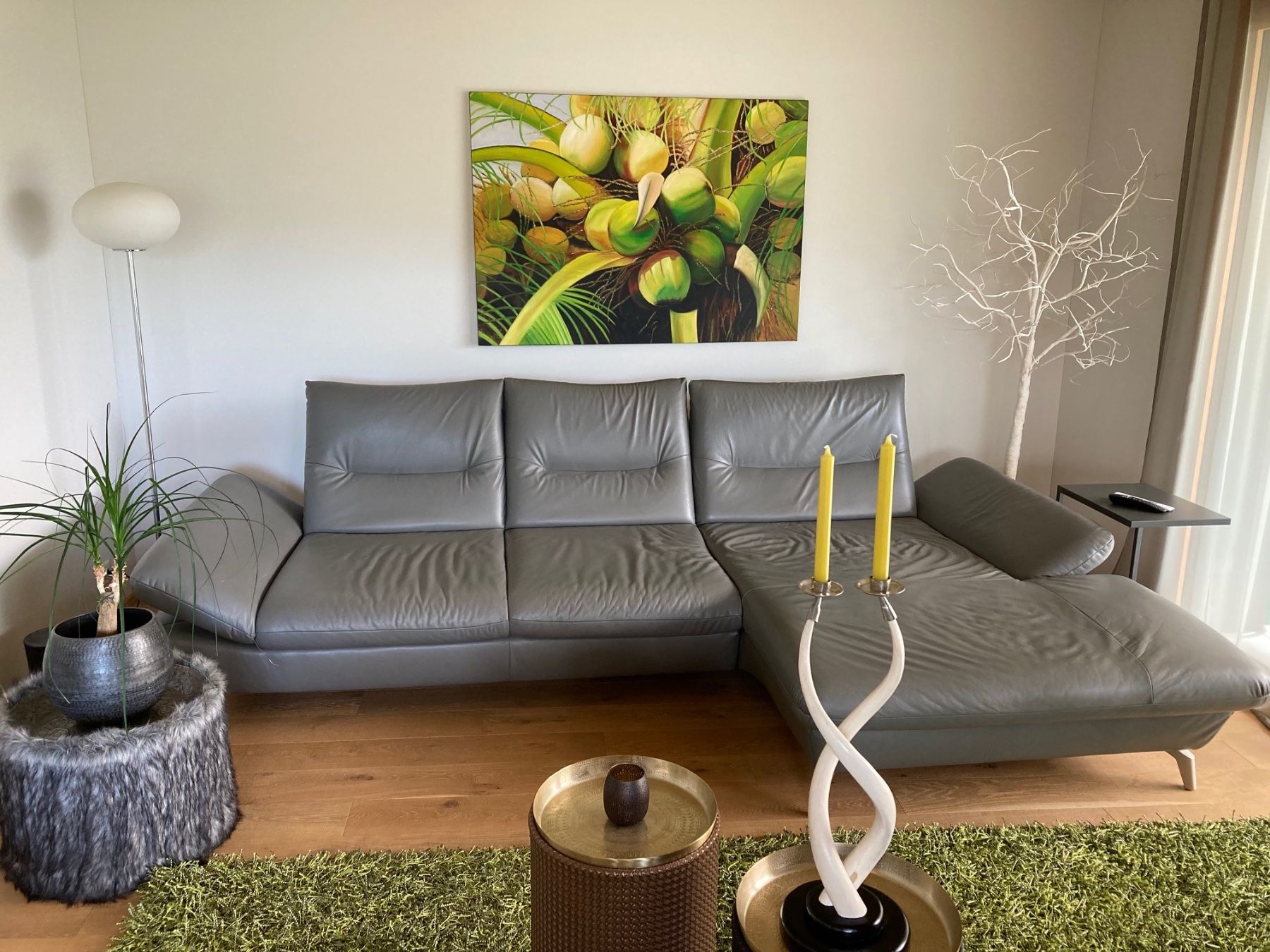Sofas: Graues Echtleder Longchair-Sofa – D'occasion à Adligenswil par koc_575g 3